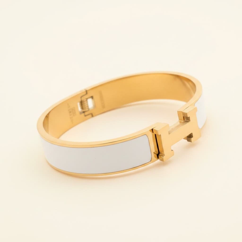 White Enamel Accent Lock Bangle