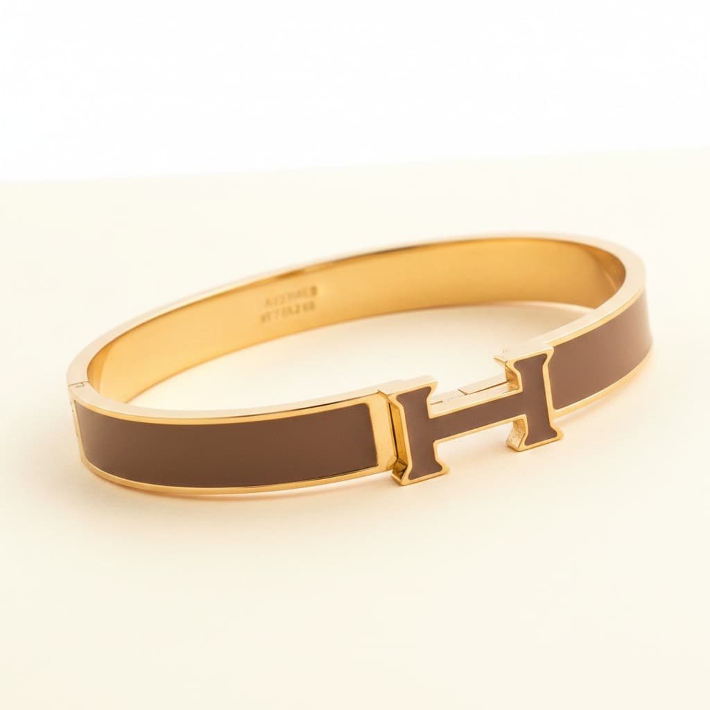 Mocha Enamel Accent Lock Bangle
