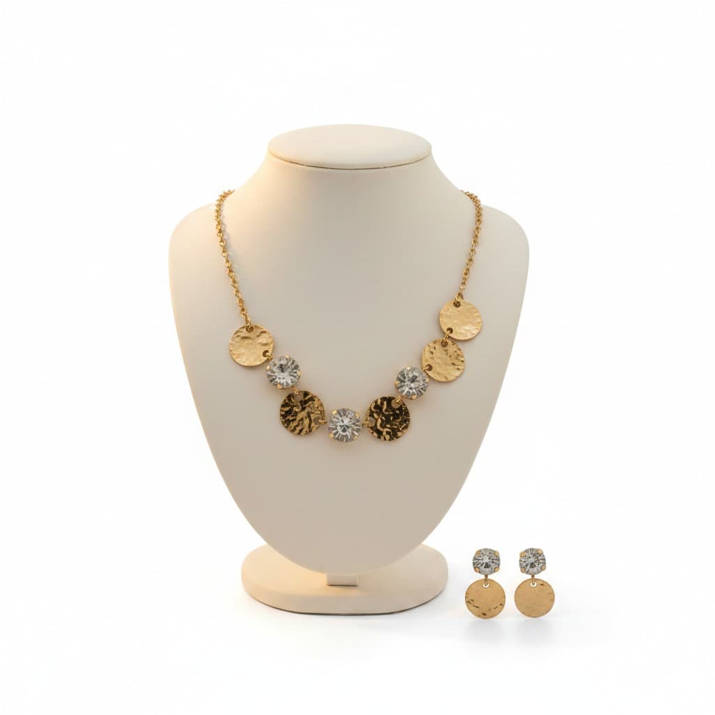 Starlit Mirage Hammered Disc Necklace & Earring Set