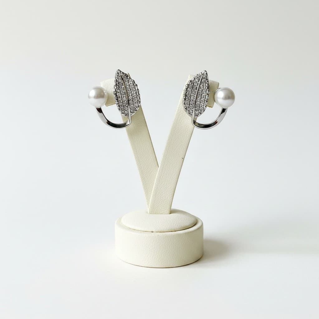 Ethereal Bloom Pearl Leaf Earrings